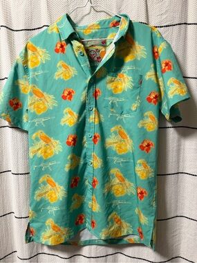 Men’s Retro Rifle Turquoise Floral Short-Sleeve Button-Up Shirt